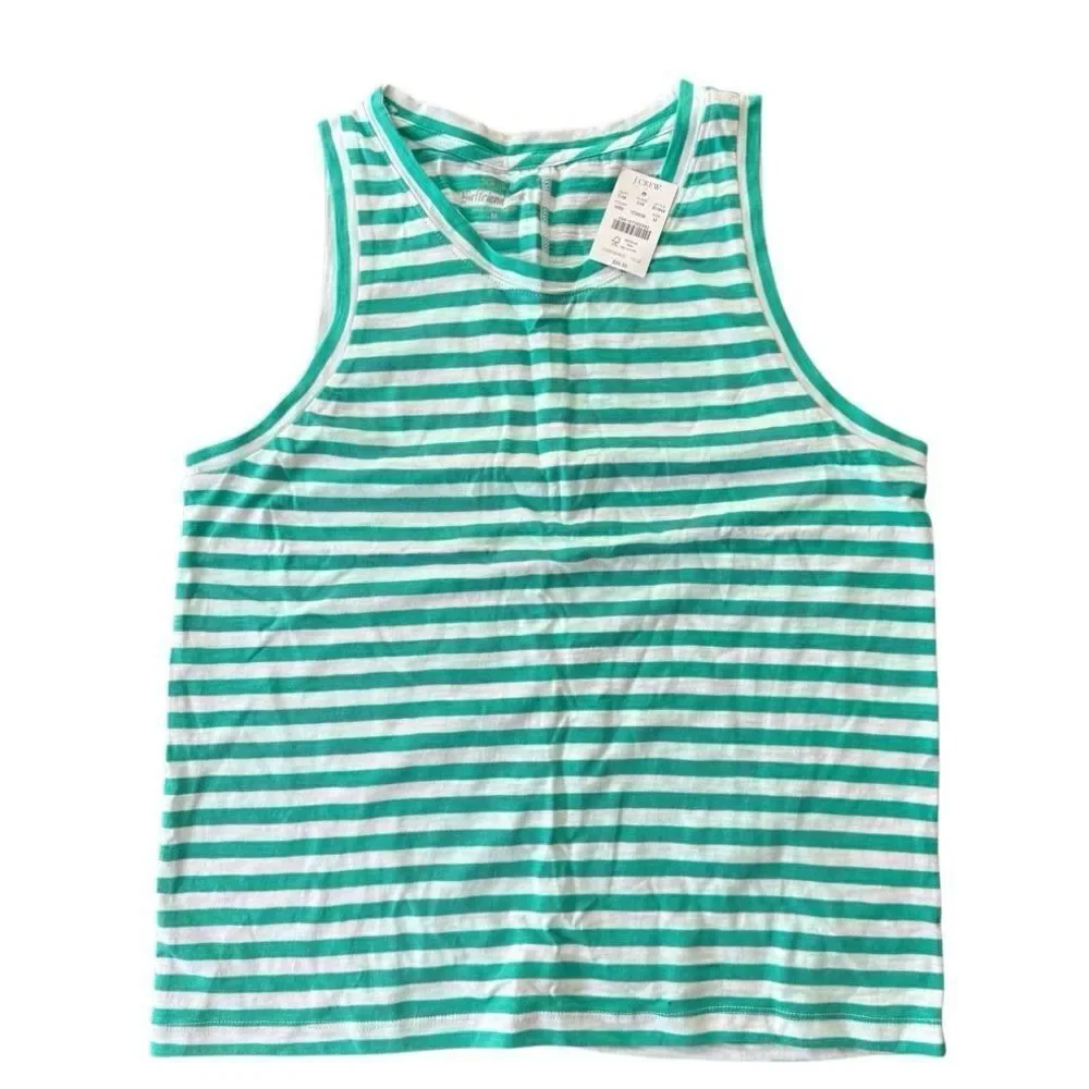 J. Crew Tank Girlfriend Cotton Stripe Green White Medium NWT